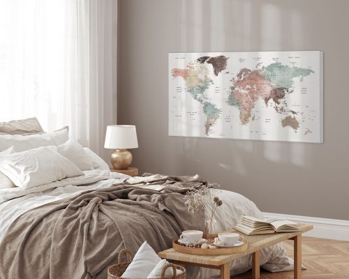 World map canvas print panorama pastel white second