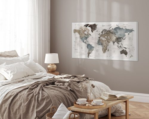 world map canvas print panorama earth tones second