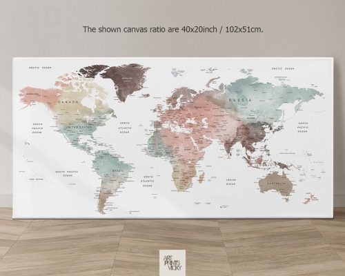 World Map Canvas | Pastel White, Wanderlust Home Decor by ArtPrintsVicky