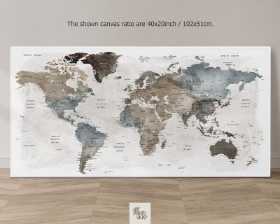 world map canvas print panorama earth tones