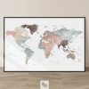 Large world map poster white pastel
