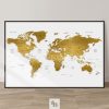 Large world map poster faux gold
