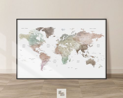 world map poster detail smooth tones