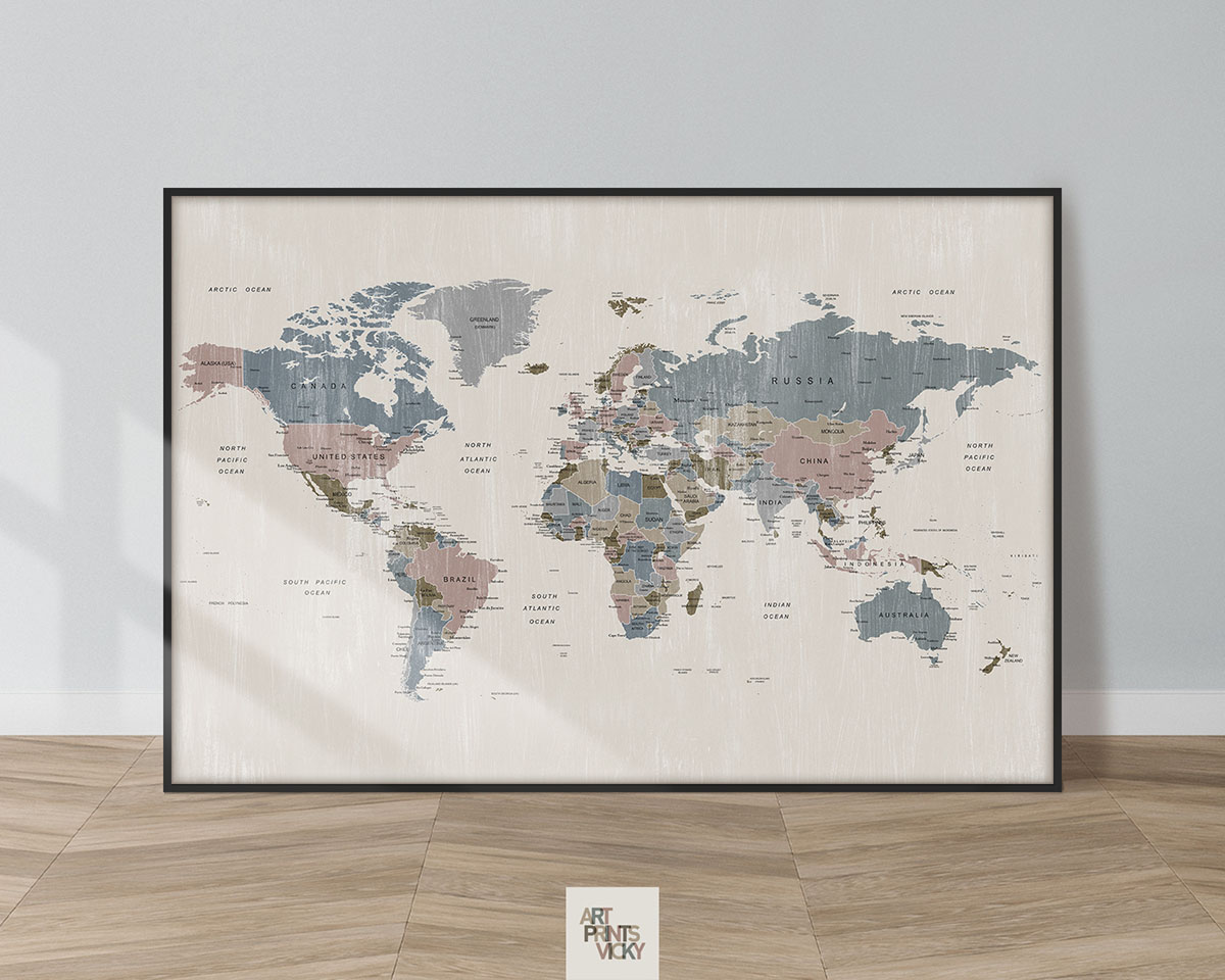 World Map Distressed 2 Poster