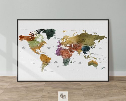 world map print detail watercolor 3