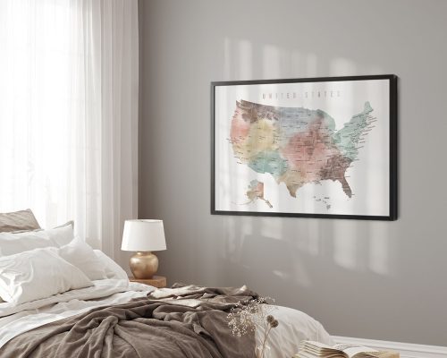 USA map print detailed pastel white second