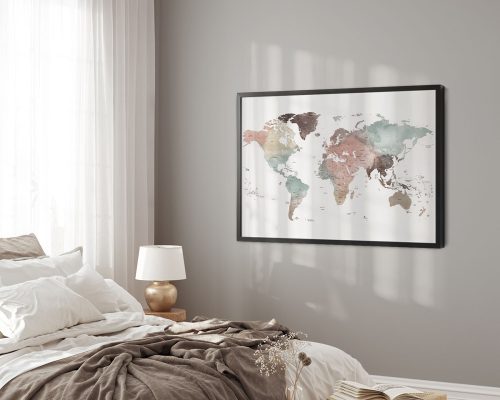 Large world map poster white pastel second
