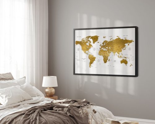 Large world map poster faux gold second