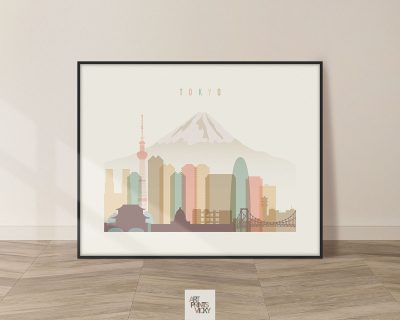 Tokyo travel poster pastel cream landscape