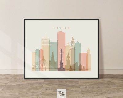 Boston poster skyline pastel cream landscape