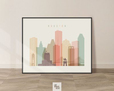 Houston travel poster pastel cream landscape