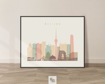 Beijing poster skyline pastel cream landscape
