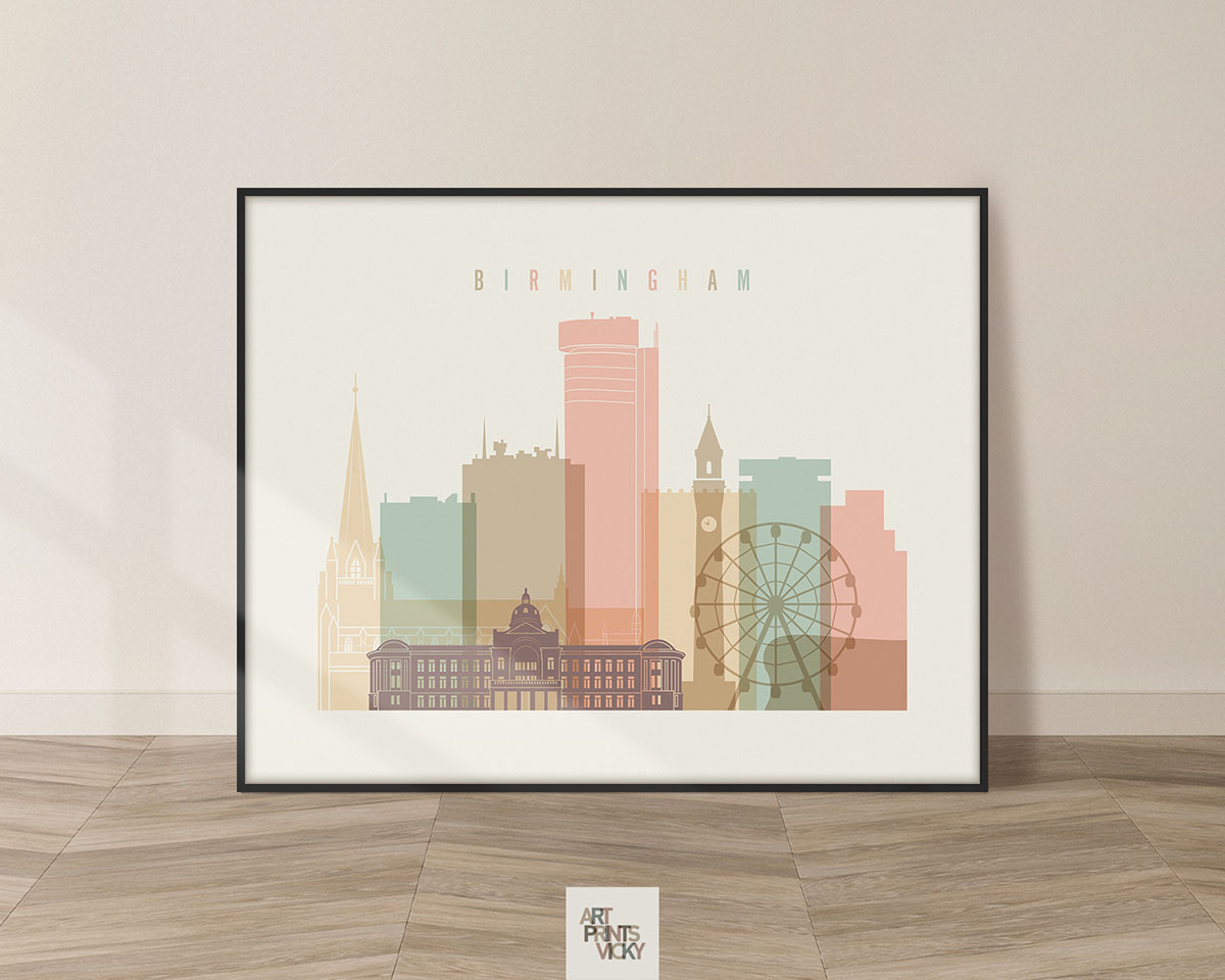 Birmingham poster skyline pastel cream landscape