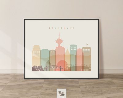 Vancouver skyline print pastel cream landscape