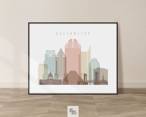 Sacramento poster skyline pastel white landscape