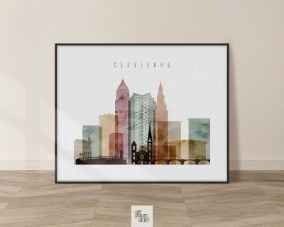 Cleveland skyline art watercolor 1 landscape