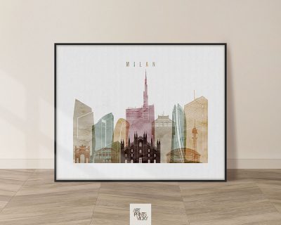 Milan skyline poster watercolor 1 landscape