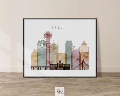 Dallas skyline poster watercolor 1 landscape
