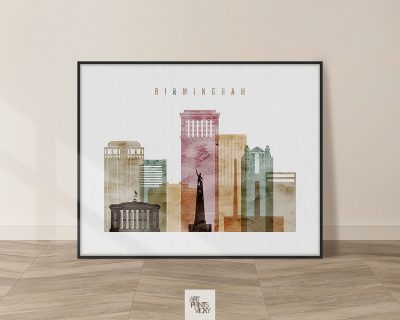 Birmingham AL skyline print watercolor 1