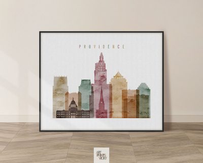 Providence skyline print landscape watercolor 1