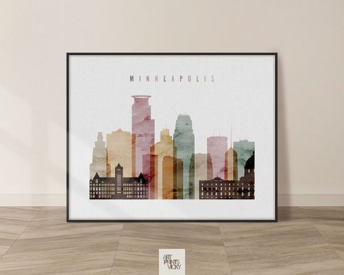 Minneapolis skyline art watercolor 1 landscape
