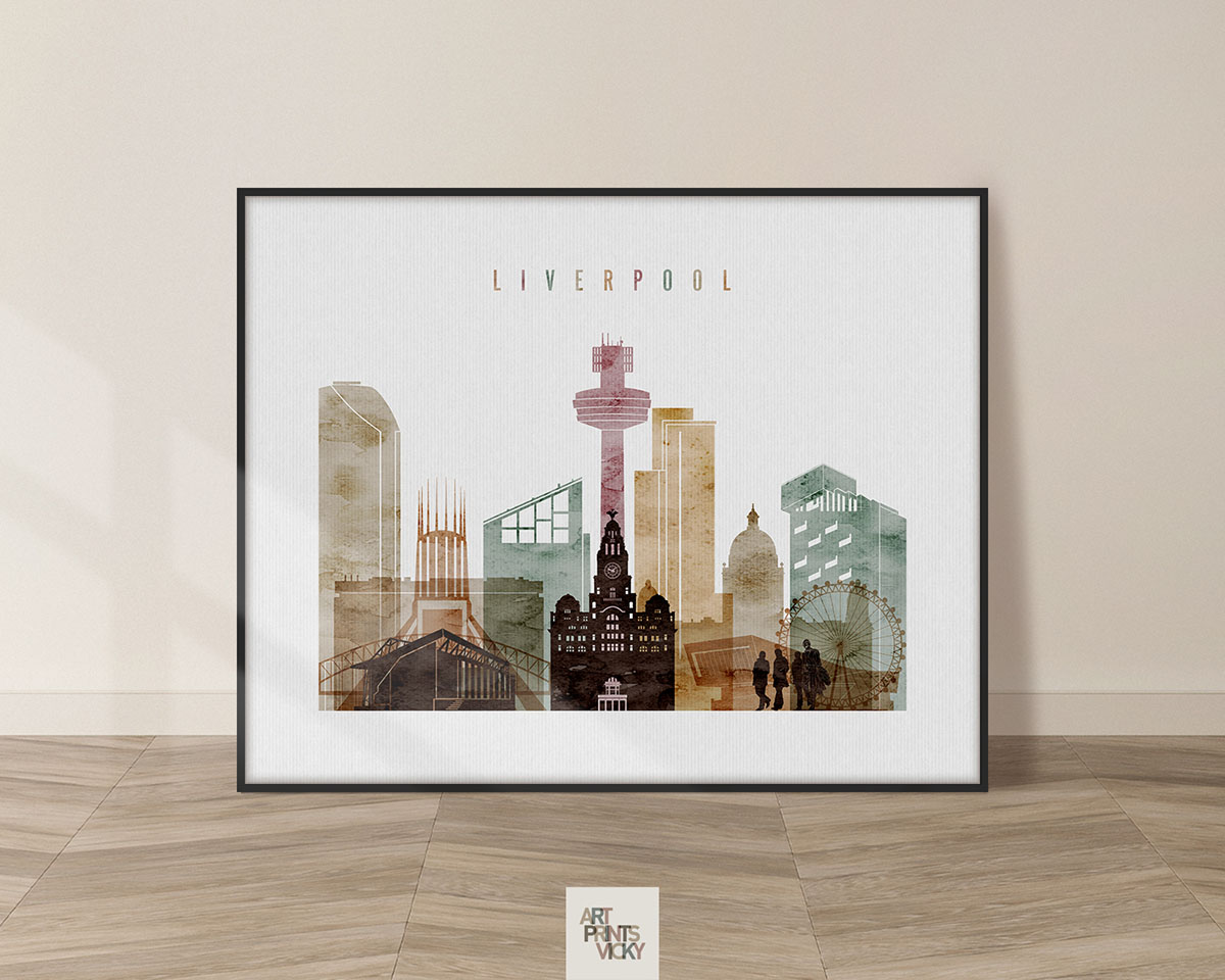 Liverpool skyline poster watercolor 1 landscape