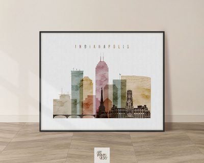 Indianapolis skyline art watercolor 1 landscape
