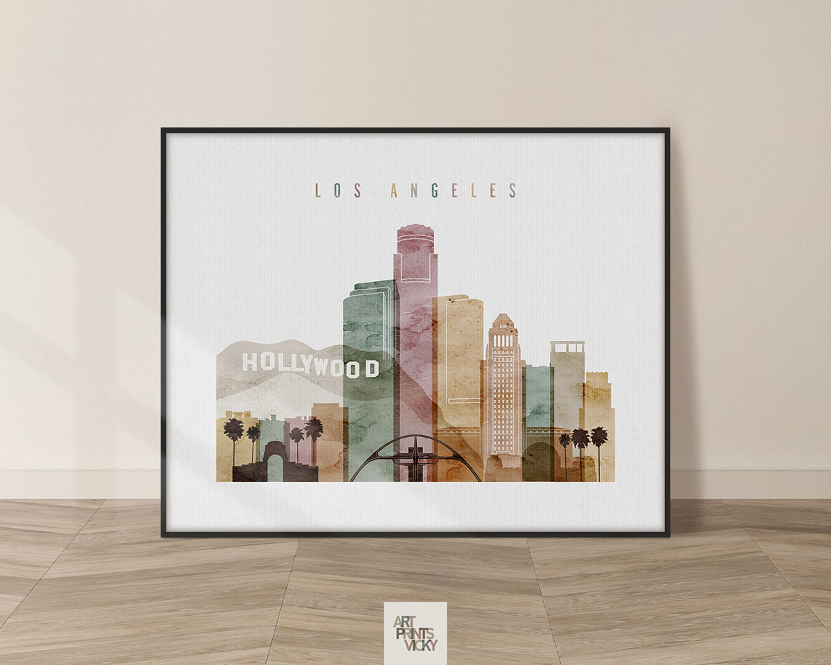 Los Angeles skyline poster watercolor 1 landscape