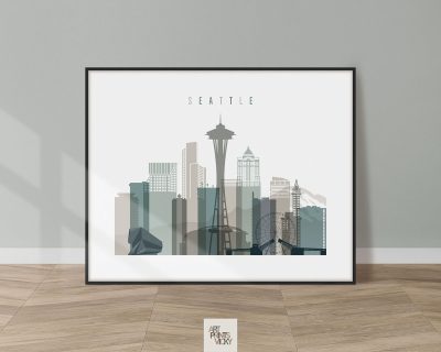 Seattle skyline print landscape earth tones 4
