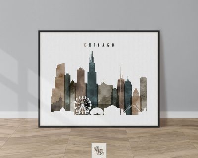 Chicago skyline art watercolor 2 landscape