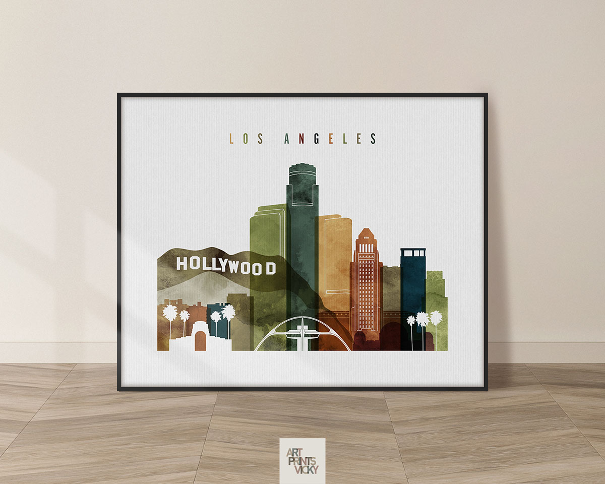 Los Angeles skyline landscape watercolor 3