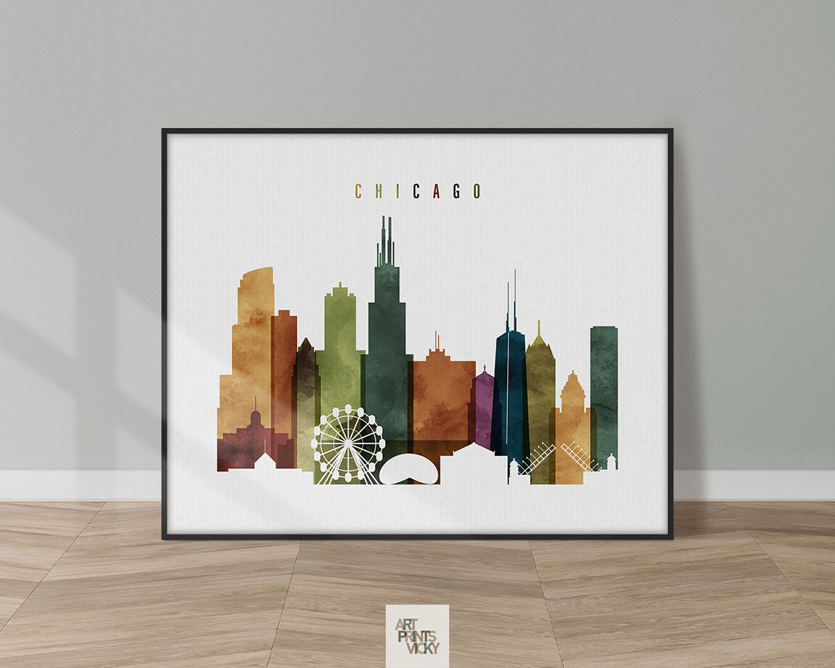 Chicago skyline poster watercolor 3