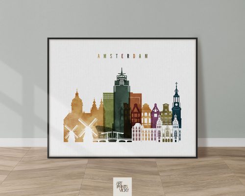 Amsterdam skyline print watercolor 3
