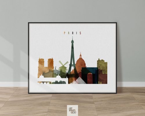 Paris poster watercolor 3 landscape