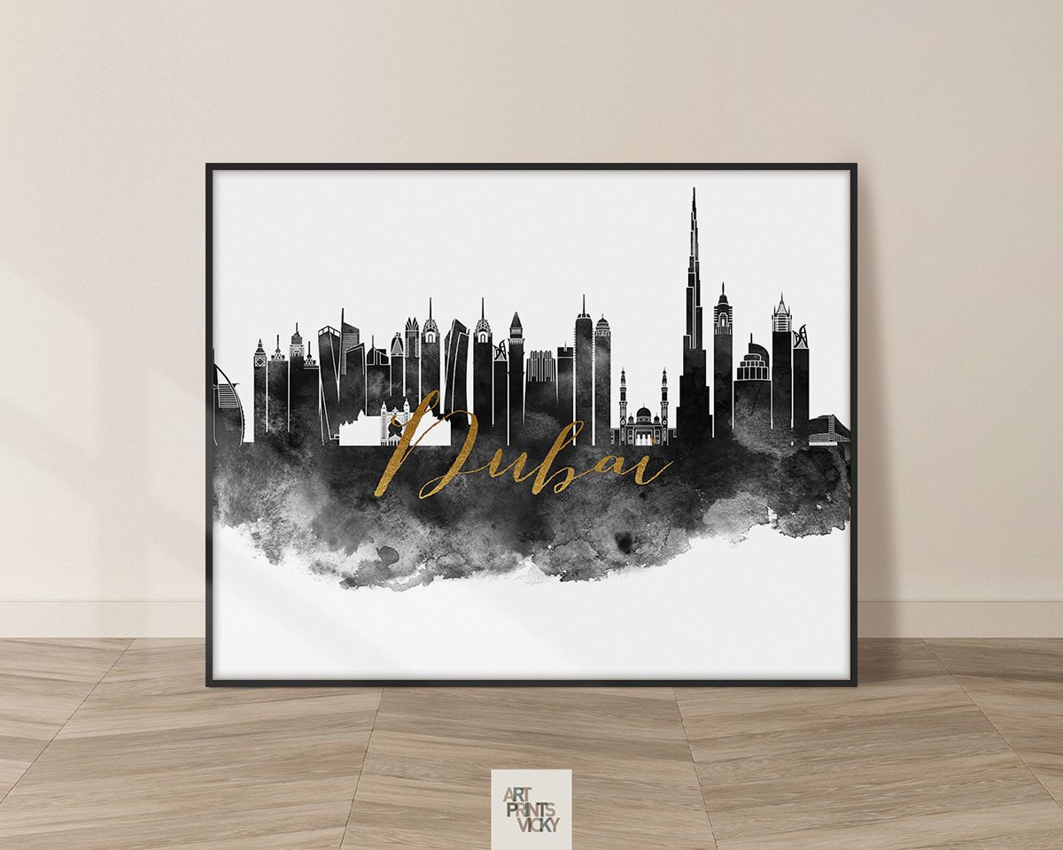 Dubai poster black white gold