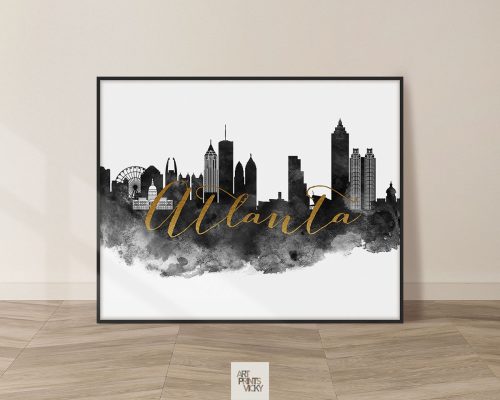 Atlanta Watercolor Black White Gold Poster