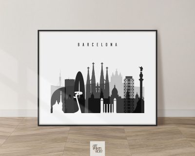 Barcelona skyline poster black and white landscape