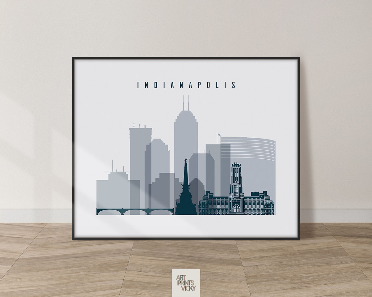 Indianapolis skyline art grey blue landscape