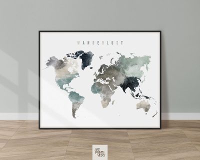 World Map Wanderlust Earth Tones 4 print