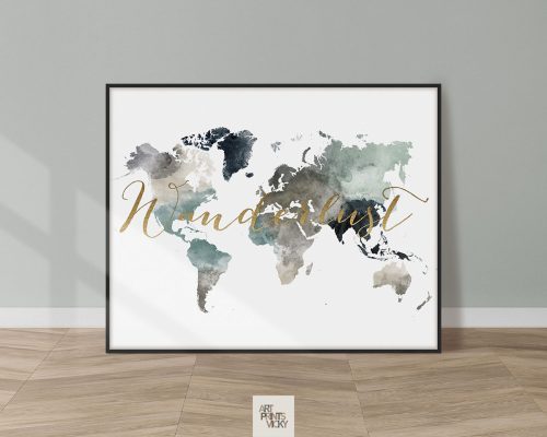 World map earth tones 4 wanderlust gold