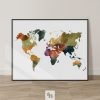 World map poster colorful watercolor 3