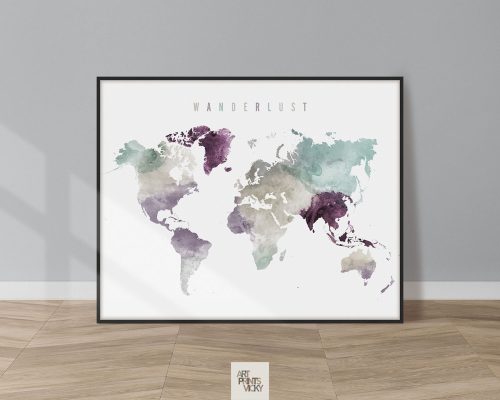 World map print wanderlust pastel 2