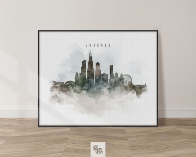 Chicago cityscape print watercolor