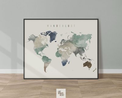 World Map Wanderlust Earth Tones 1 Poster