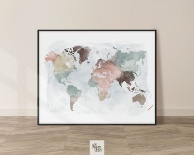 World Map Poster Pastel Watercolor