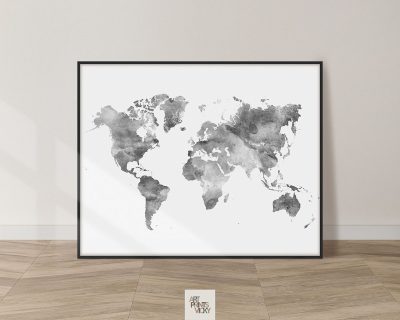 World Map Watercolor Grey Poster