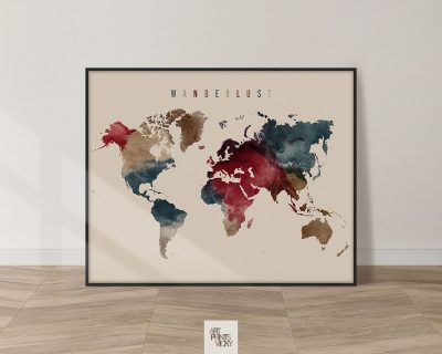 World Map Wanderlust Earth Tones 2 Poster
