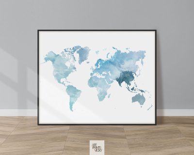 Watercolor world map art