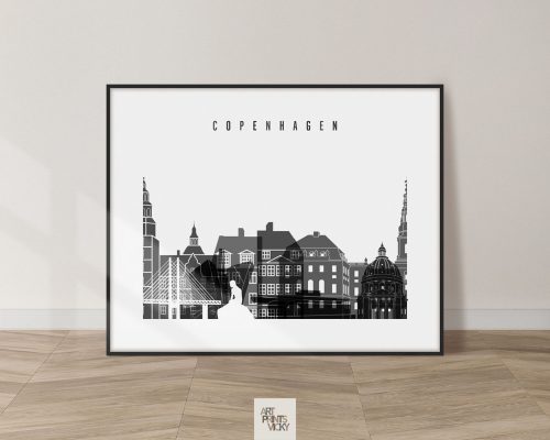 Copenhagen black and white skyline poster landscape