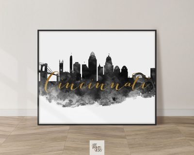 Cincinnati wall art print black and white